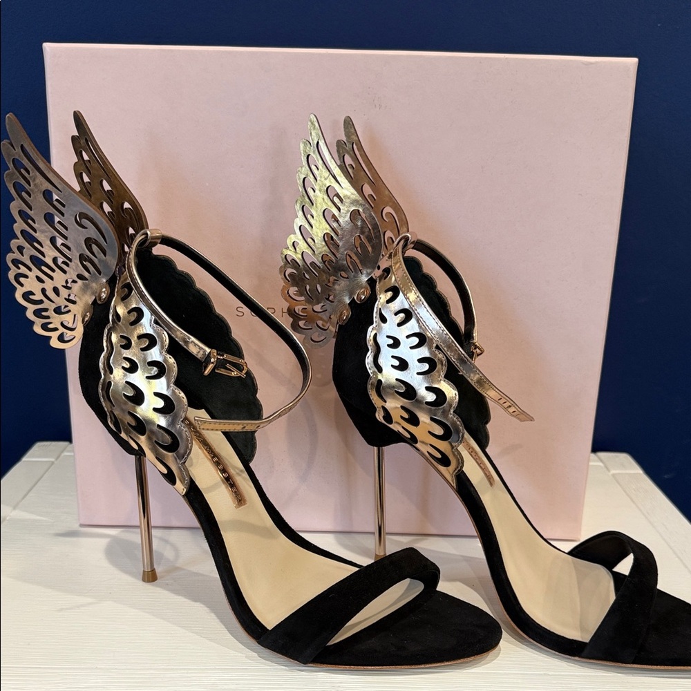 Sophia Webster Evangeline Angel Wing Sandal Black and Rose Gold